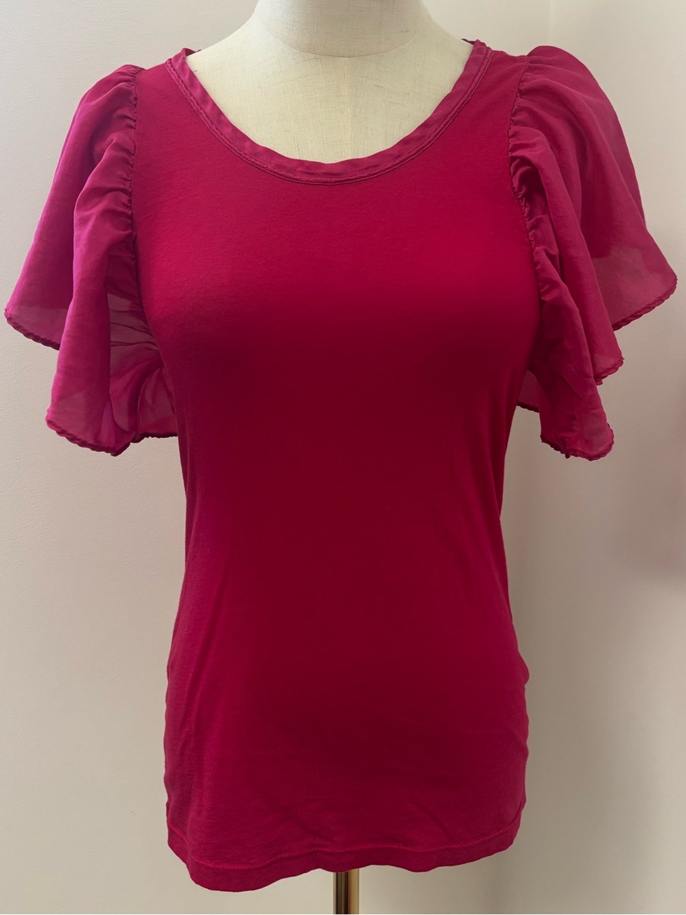 Splendid Magenta Tee w/ Silk Flutter Sleeve